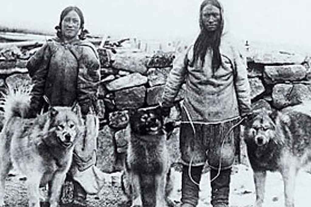 كلاب ملموت ألاسكي مع السكان المحليين